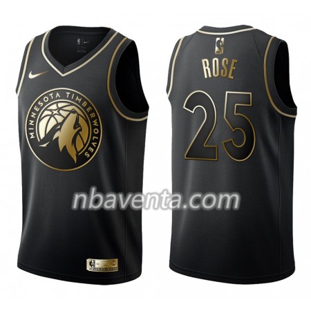 Camiseta Hombre Minnesota Timberwolves Derrick Rose 25 Nike Negro Golden Edition Swingman